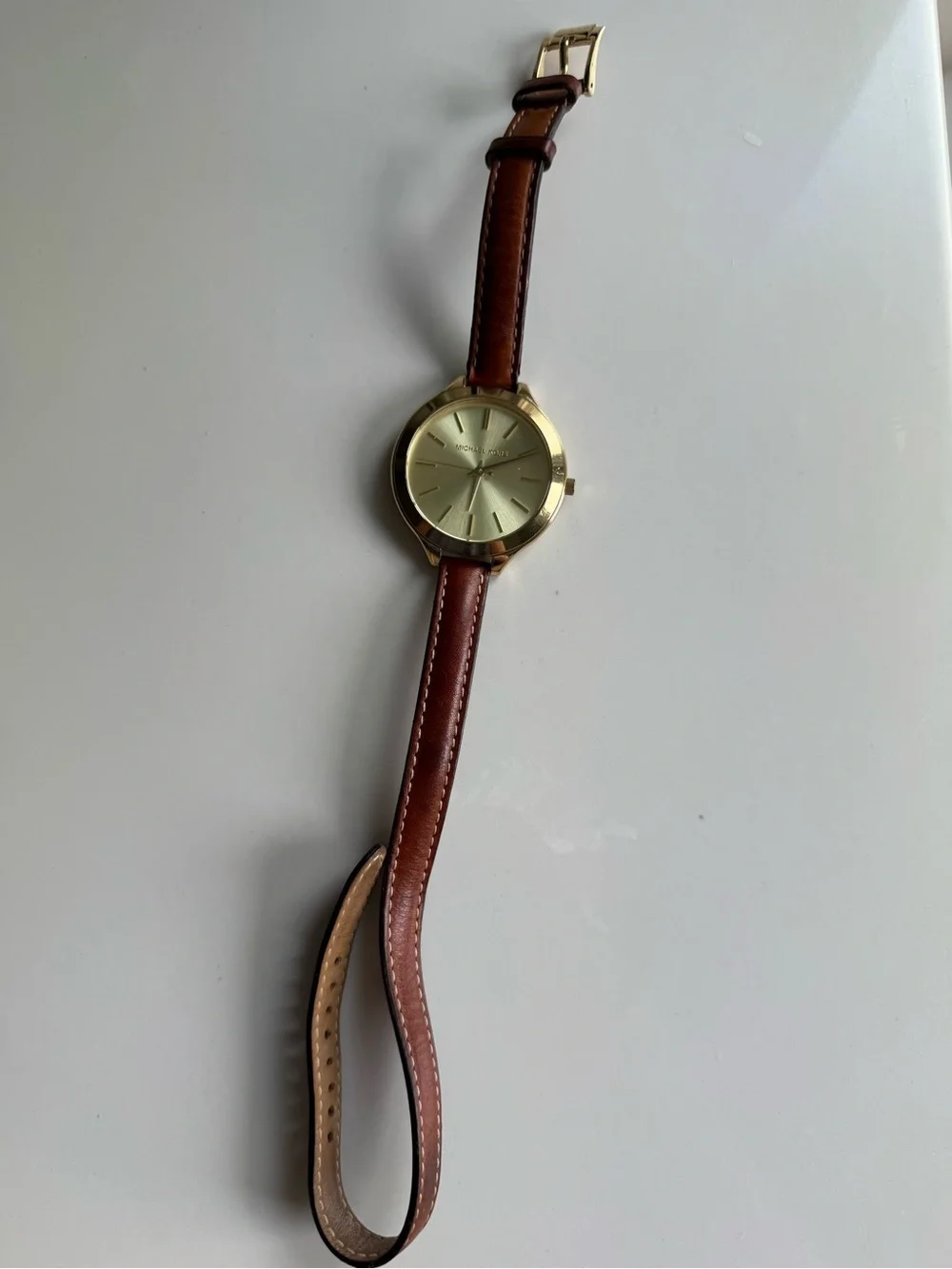 Michael Kors Gold Tone Dial with Brown Leather Strap Watch